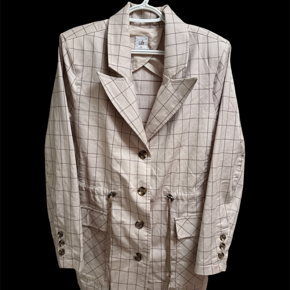 Cabi Windowpane Utility Jacket Pockets Drawstring… - image 3